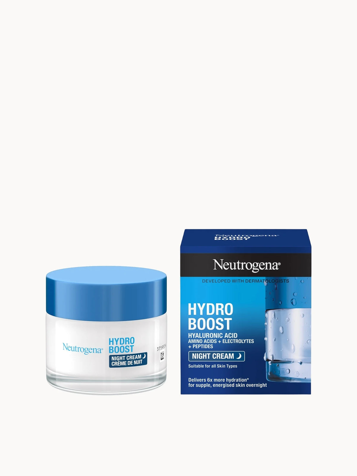 Neutrogena Hydro Boost Sleeping Cream 50ml, clear glass jar with dark blue lid