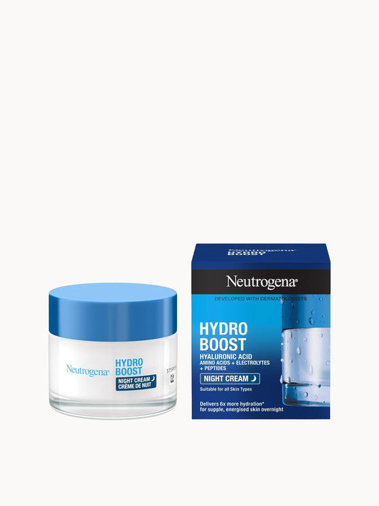 Neutrogena Hydro Boost Sleeping Cream 50ml, clear glass jar with dark blue lid