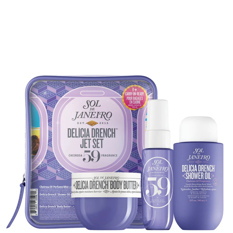 Sol de Janeiro Delícia Drench Jet Set, travel body care duo with tropical scent.