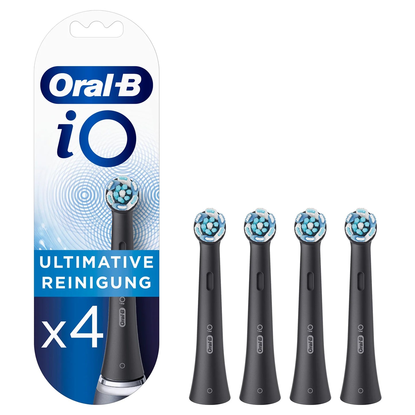 Oral-B iO Ultimate Clean replacement toothbrush heads in black, pack of 4.