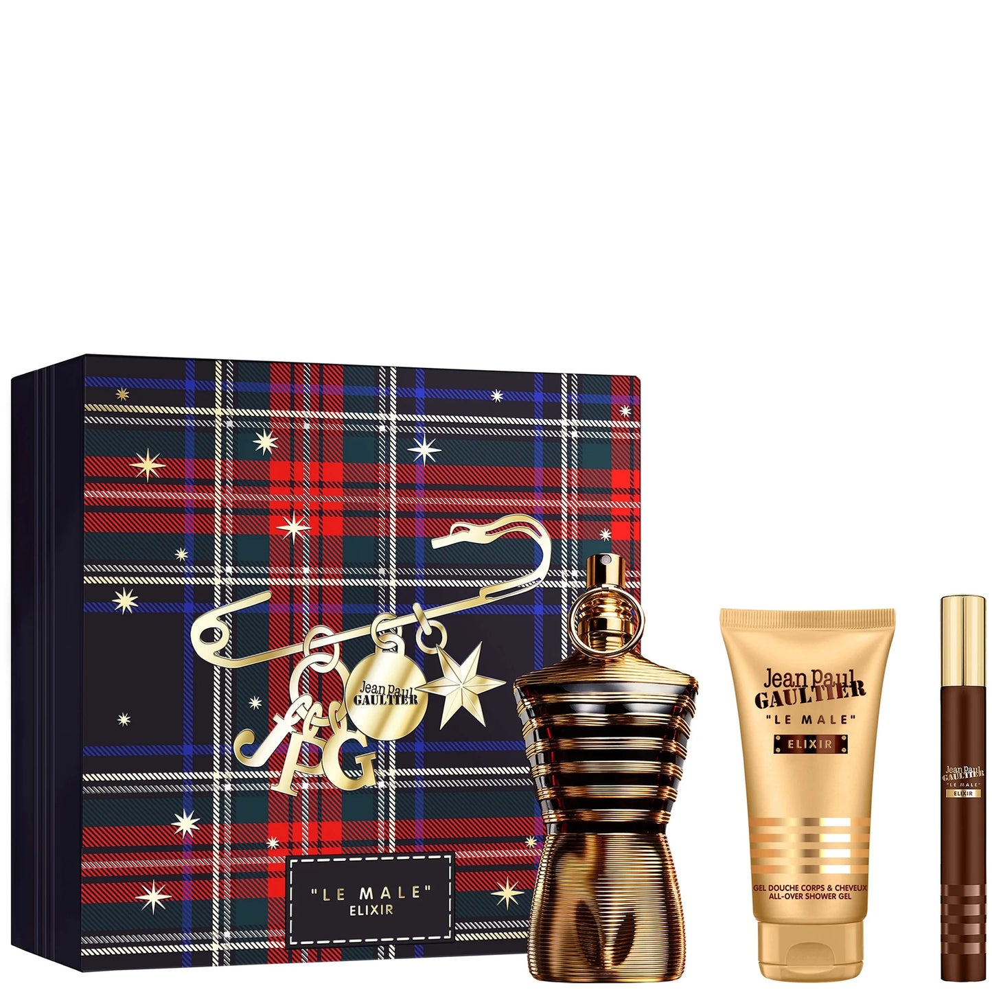 Jean Paul Gaultier Le Male Elixir Parfum gift set with shower gel and travel spray
