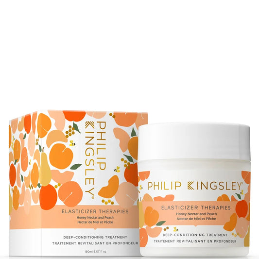 Philip Kingsley Honey Nectar & Peach Elasticizer 150ml pre-shampoo treatment in a white plastic jar