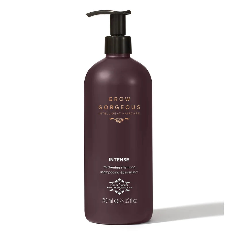 Grow Gorgeous Intense Thickening Shampoo supersize bottle featuring Grow Gorgeous product design