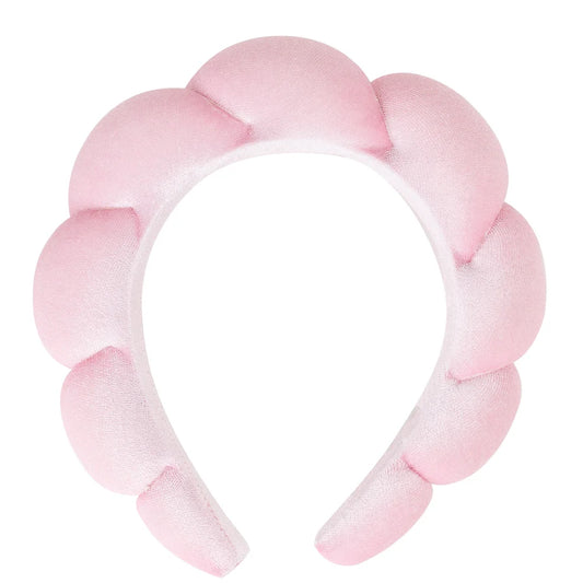 Soft pink bubble-textured headband for makeup and skincare routines
