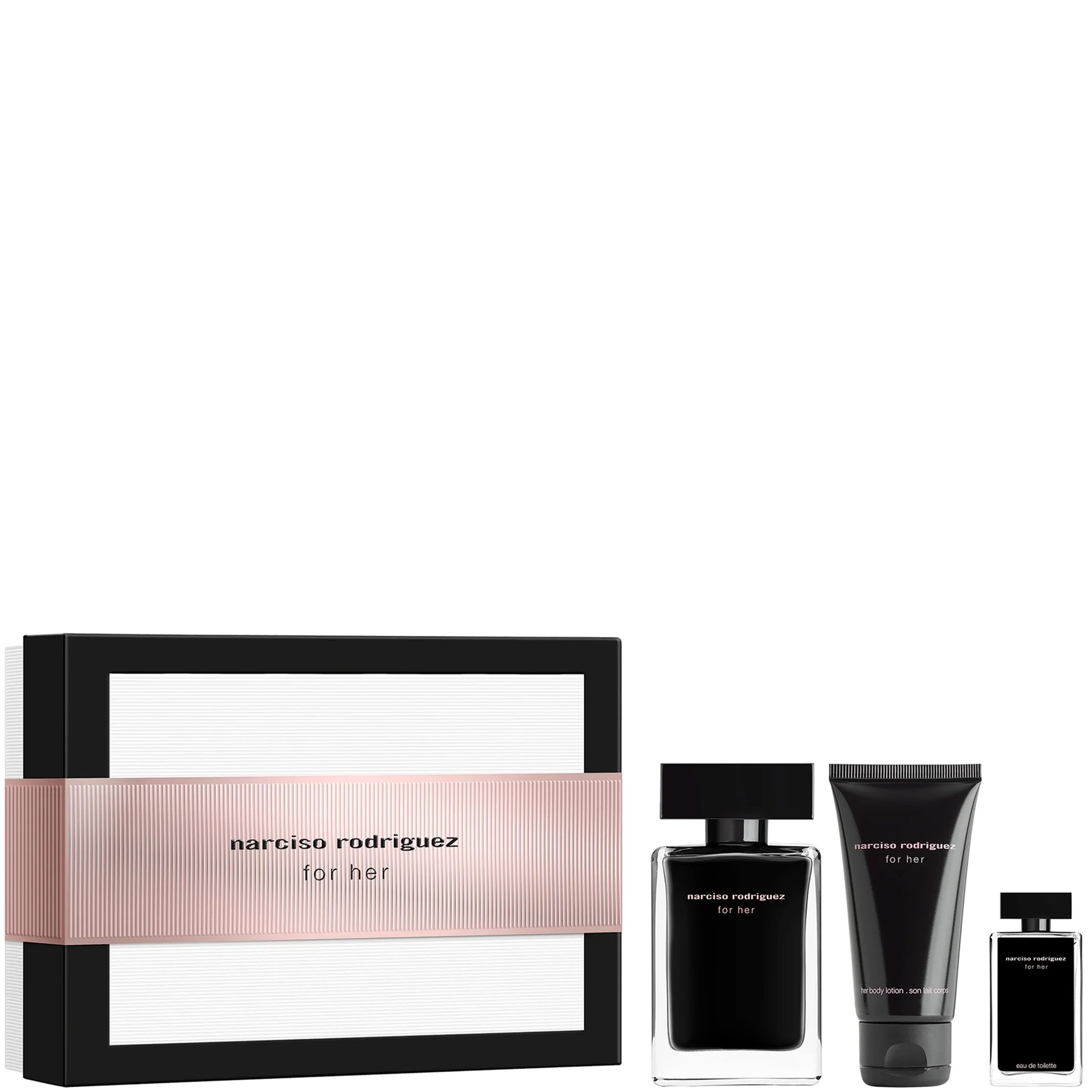 Narciso Rodriguez For Her Eau de Toilette gift set with body lotion and travel spray