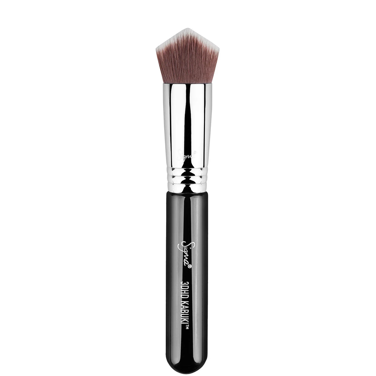 Sigma 3DHD™ Kabuki Brush - Black, black flat-top kabuki brush with dense bristles and Sigma logo on the handle