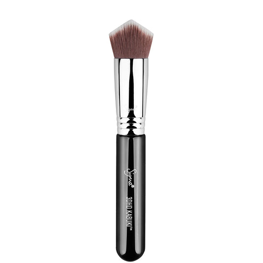 Sigma 3DHD™ Kabuki Brush - Black, black flat-top kabuki brush with dense bristles and Sigma logo on the handle