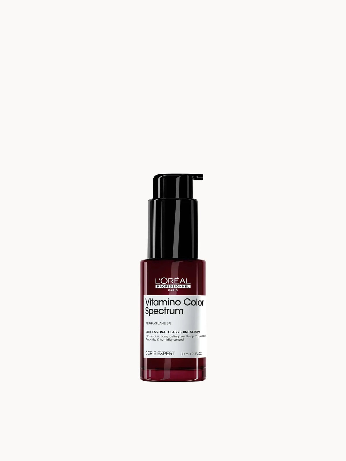 L'Oreal Professionnel Vitamino Colour Spectrum Glass Shine Serum 30ml, black pump bottle with gold accents