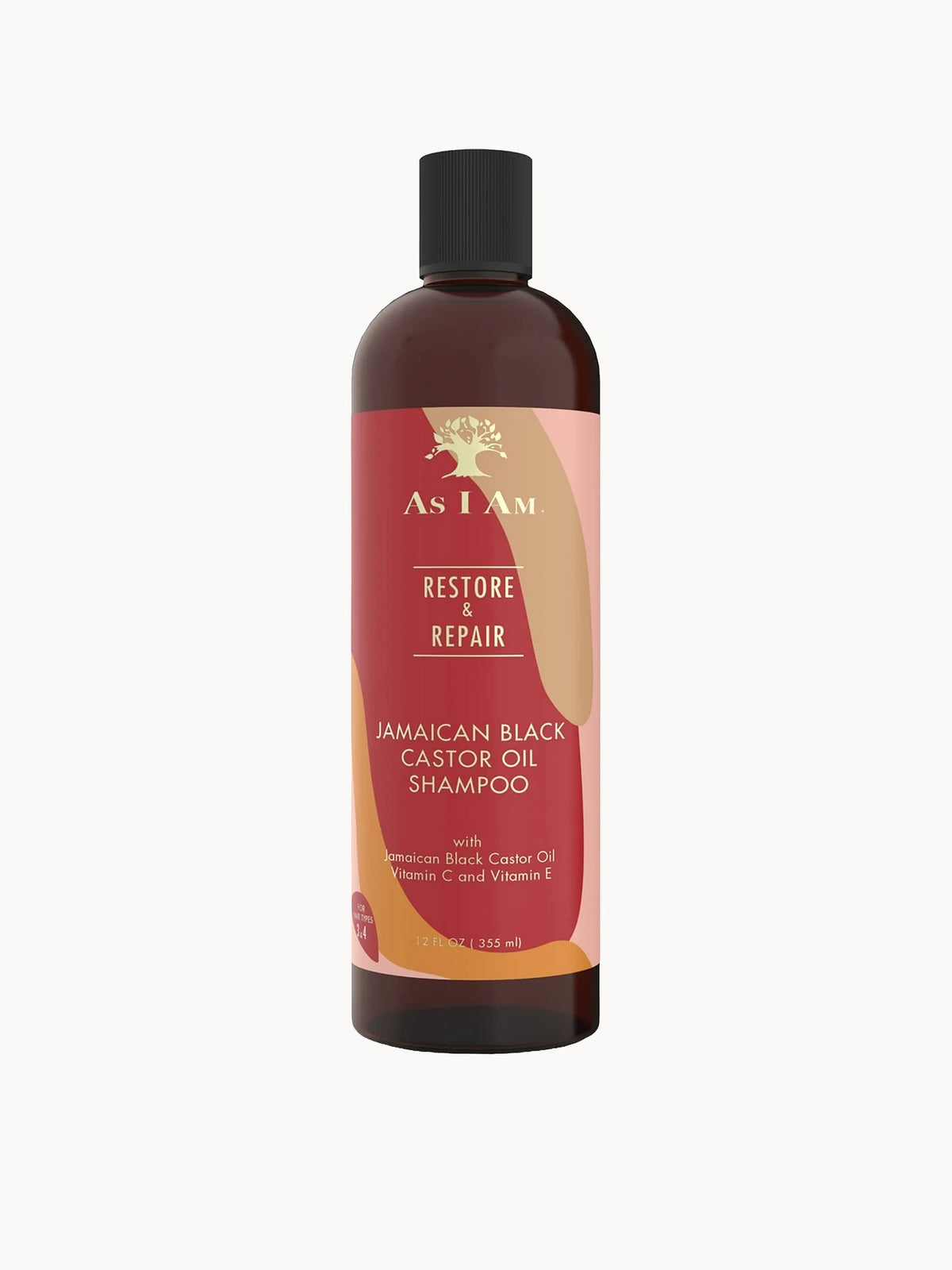 As I Am Jamaican Black Castor Oil Shampoo, black pump bottle with gold cap and As I Am Jamaican Black Castor Oil branding