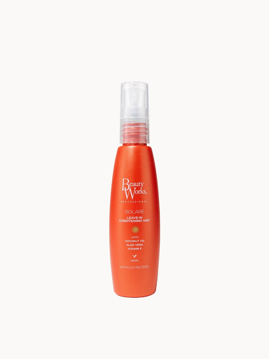 Beauty Works UV Mist 100ml, clear spray bottle with gold cap