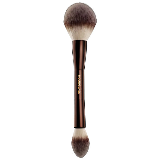 Hourglass Veil Powder Brush — double-ended powder brush with soft synthetic fibres; small tapered end for under-eye, large rounded end for all-over set.