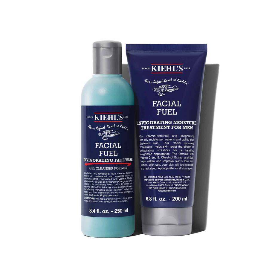 Kiehl's The Classic Gentleman Collection Gift Set, white face wash tube and moisturiser jar in green packaging