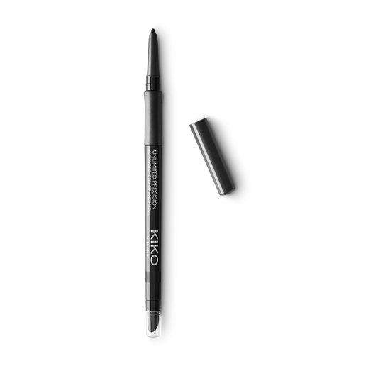 KIKO Milano Unlimited Precision Automatic Eyeliner And Khôl 0.35g - 16 Black, slim black automatic twist-up pencil with built-in blender tip