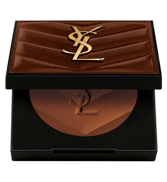 Yves Saint Laurent all hours hyper bronze 05 dark sienna, quilted YSL compact with dark bronze pressed powder